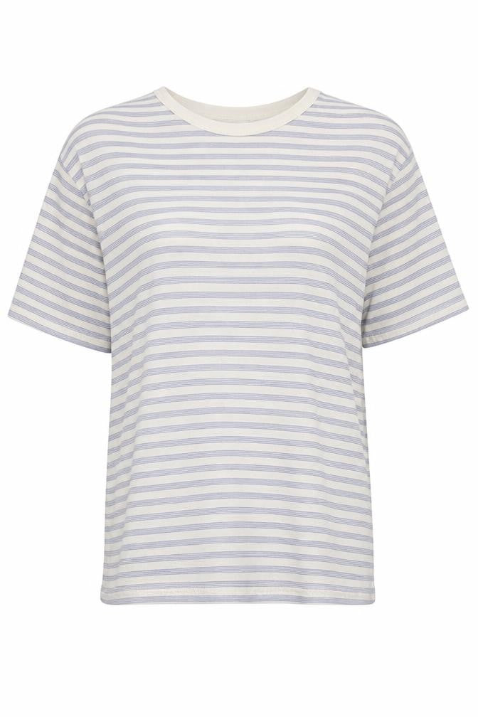 Oasis Women’s Blue Striped Boat Neck Short Sleeve T-Shirt Size S