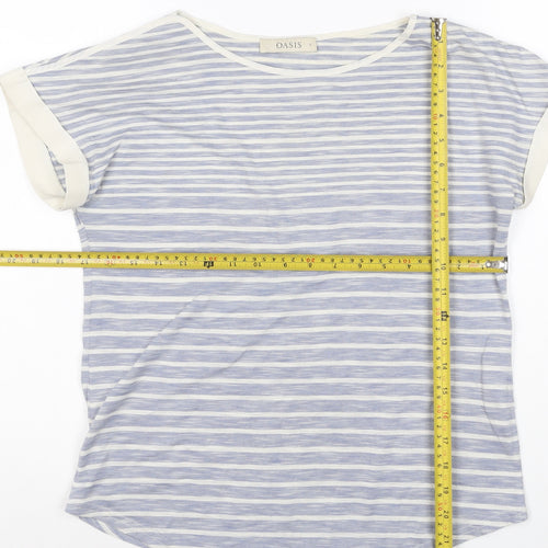 Oasis Women’s Blue Striped Boat Neck Short Sleeve T-Shirt Size S