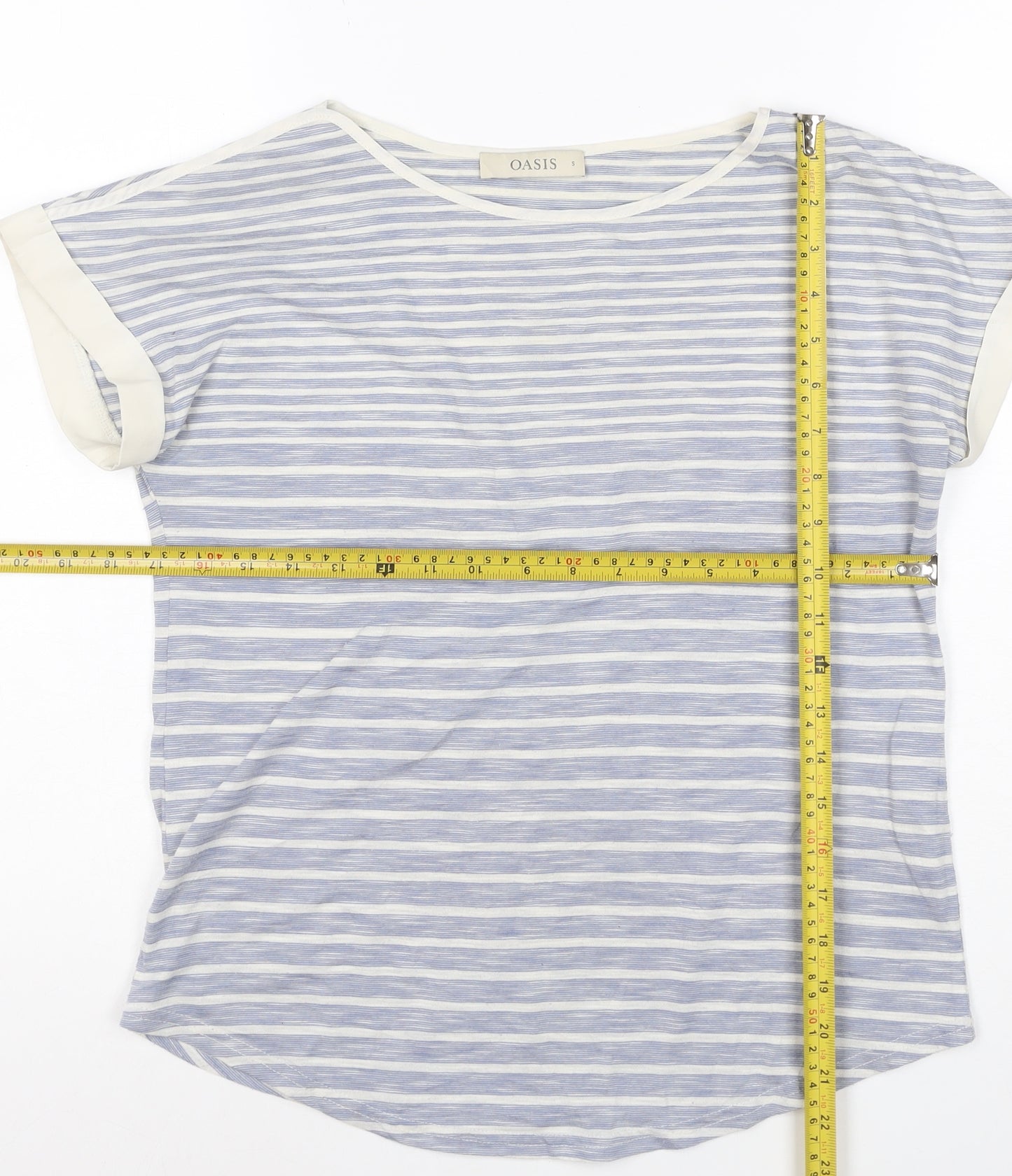 Oasis Women’s Blue Striped Boat Neck Short Sleeve T-Shirt Size S