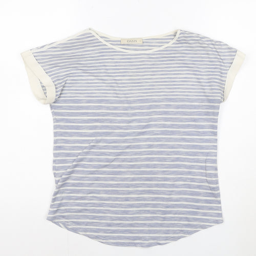 Oasis Women’s Blue Striped Boat Neck Short Sleeve T-Shirt Size S