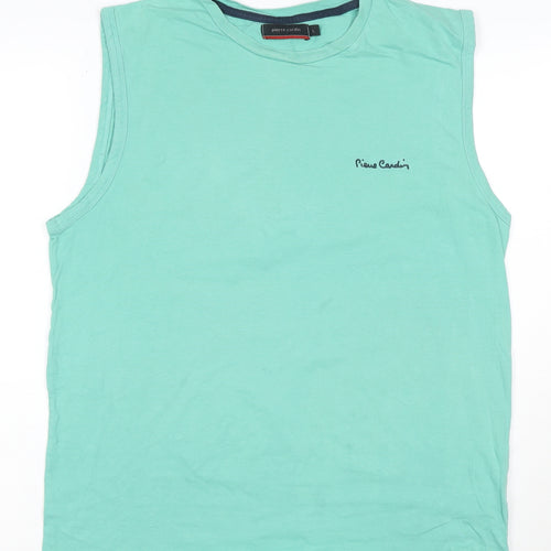 Pierre Cardin Men's Green Sleeveless Cotton Crew Neck T-Shirt Size L