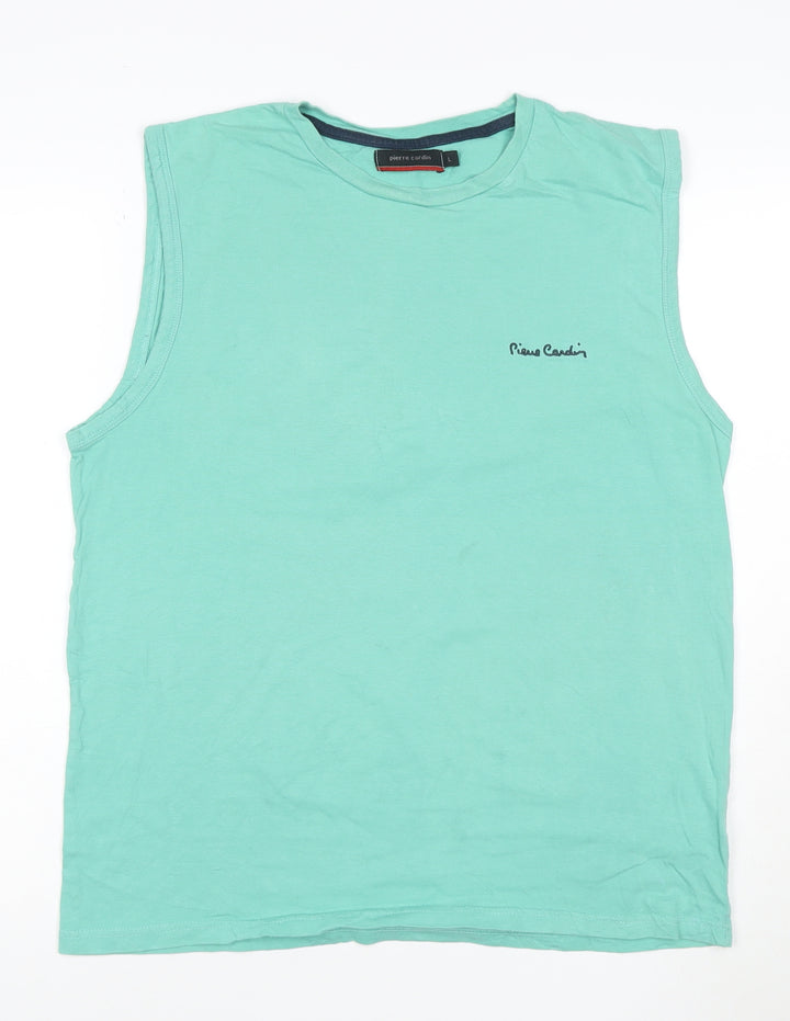Pierre Cardin Men's Green Sleeveless Cotton Crew Neck T-Shirt Size L