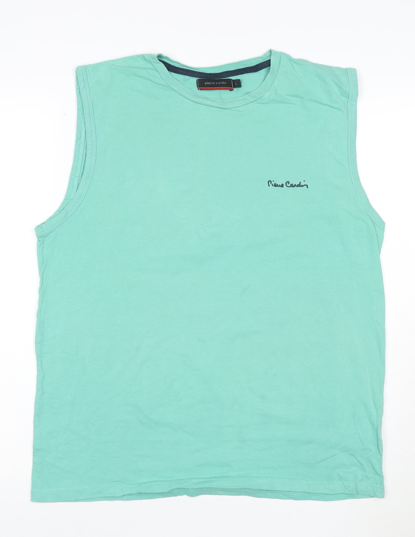 Pierre Cardin Men's Green Sleeveless Cotton Crew Neck T-Shirt Size L