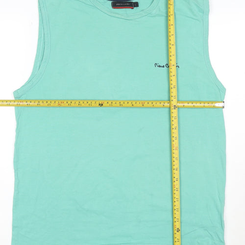 Pierre Cardin Men's Green Sleeveless Cotton Crew Neck T-Shirt Size L