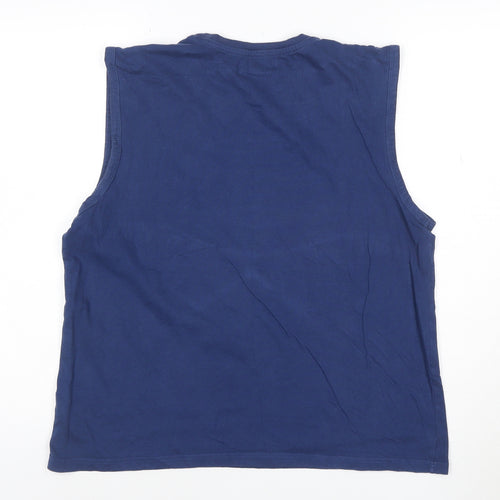 Pierre Cardin Men's Blue Sleeveless Crew Neck Cotton T-Shirt M