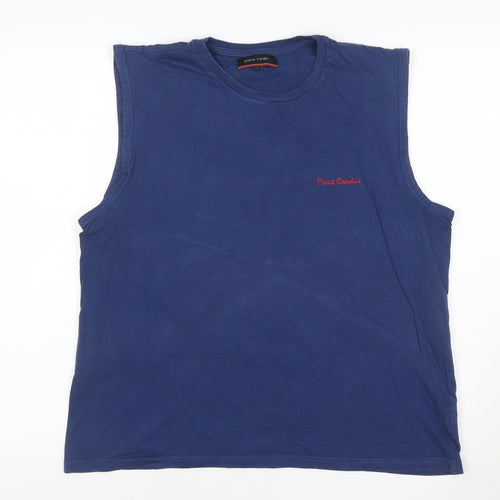 Pierre Cardin Men's Blue Sleeveless Crew Neck Cotton T-Shirt M