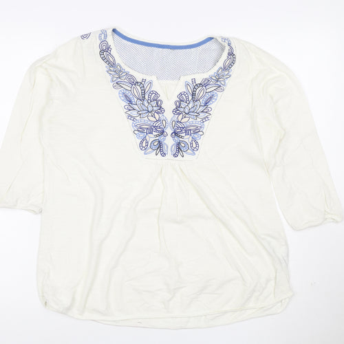 Marks and Spencer Women White Embroidered Cotton Tunic Blouse Size 16