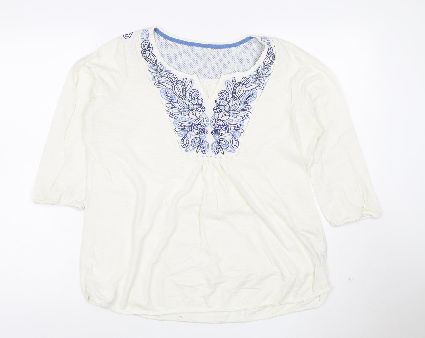 Marks and Spencer Women White Embroidered Cotton Tunic Blouse Size 16