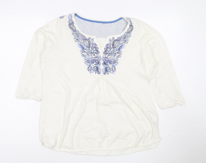 Marks and Spencer Women White Embroidered Cotton Tunic Blouse Size 16