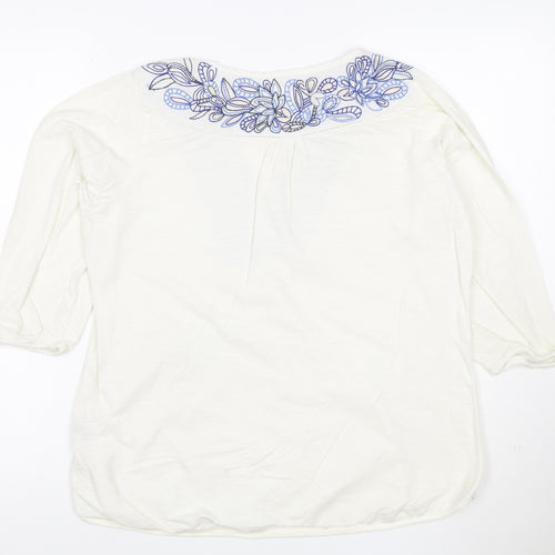 Marks and Spencer Women White Embroidered Cotton Tunic Blouse Size 16