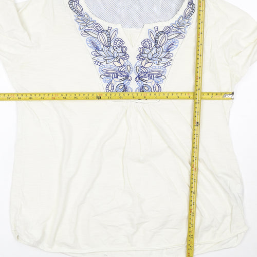Marks and Spencer Women White Embroidered Cotton Tunic Blouse Size 16