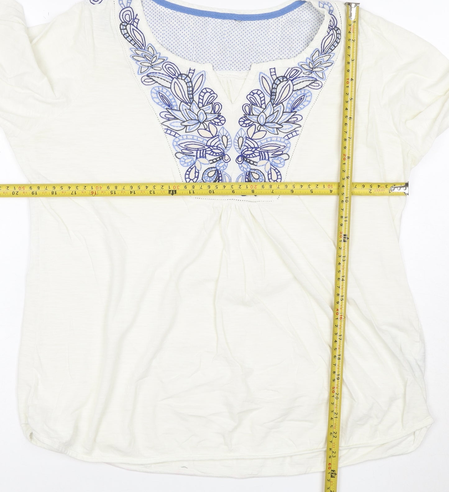 Marks and Spencer Women White Embroidered Cotton Tunic Blouse Size 16
