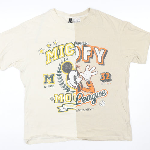 H&M Divided Women’s Beige Colourblock Mickey Mouse T-Shirt Size S