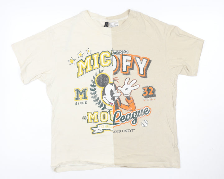 H&M Divided Women’s Beige Colourblock Mickey Mouse T-Shirt Size S