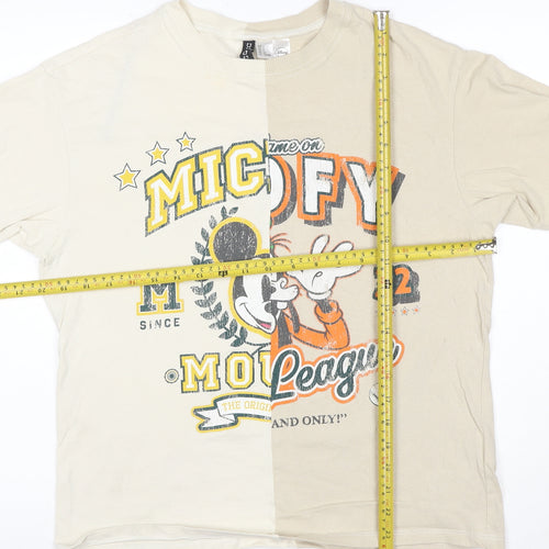 H&M Divided Women’s Beige Colourblock Mickey Mouse T-Shirt Size S