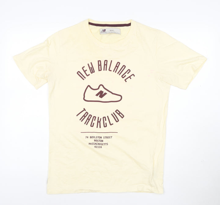 New Balance Men's Beige Track Club Cotton Crew Neck T-Shirt Medium