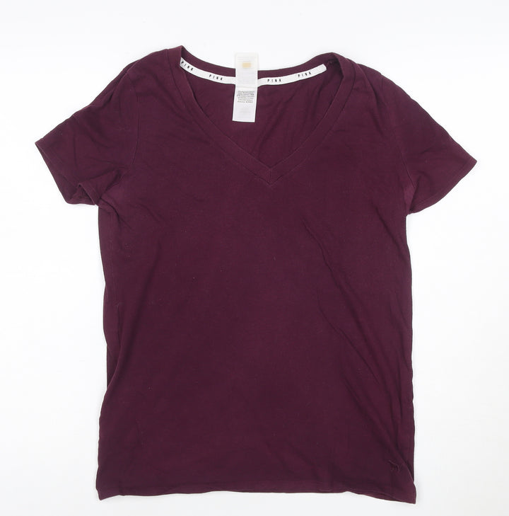Victoria's Secret PINK Womens Purple V-Neck Short Sleeve T-Shirt Size S