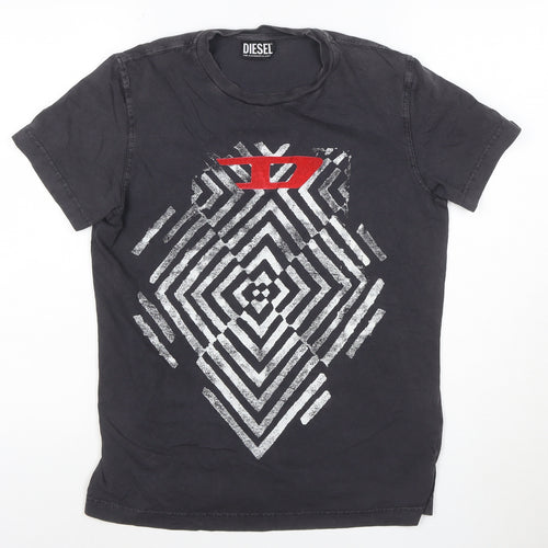 Diesel Mens Black Graphic Print Crew Neck Cotton T-Shirt XS