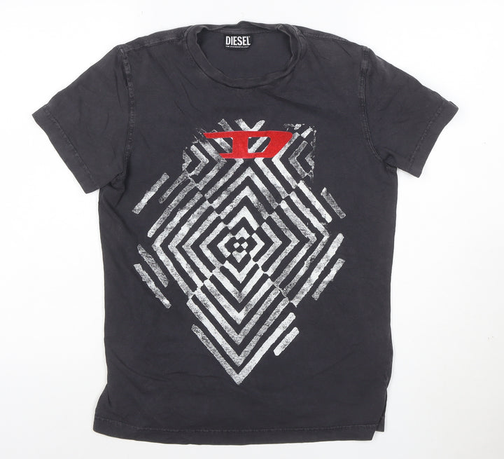 Diesel Mens Black Graphic Print Crew Neck Cotton T-Shirt XS