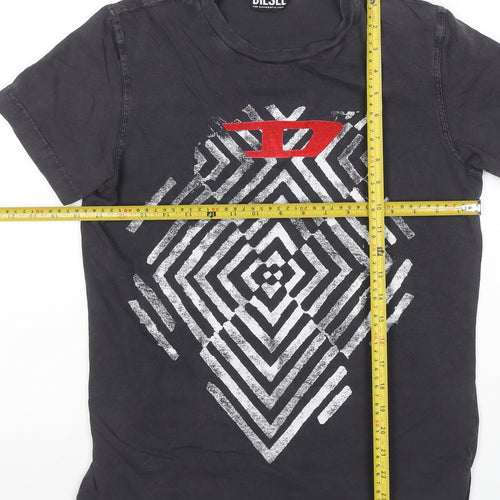 Diesel Mens Black Graphic Print Crew Neck Cotton T-Shirt XS