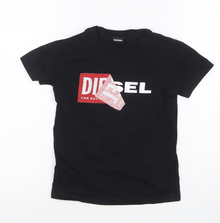 Diesel Boys Black Cotton Logo Short Sleeve T-Shirt 6 Years