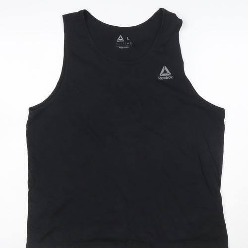 Reebok Womens Black L Tank Top Cotton Blend Sleeveless Sports Vest