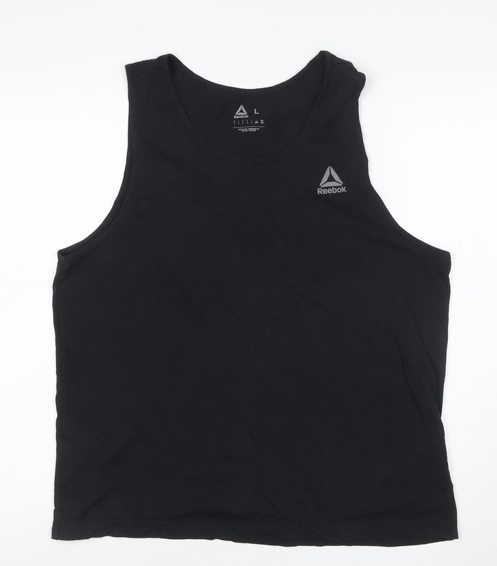 Reebok Womens Black L Tank Top Cotton Blend Sleeveless Sports Vest