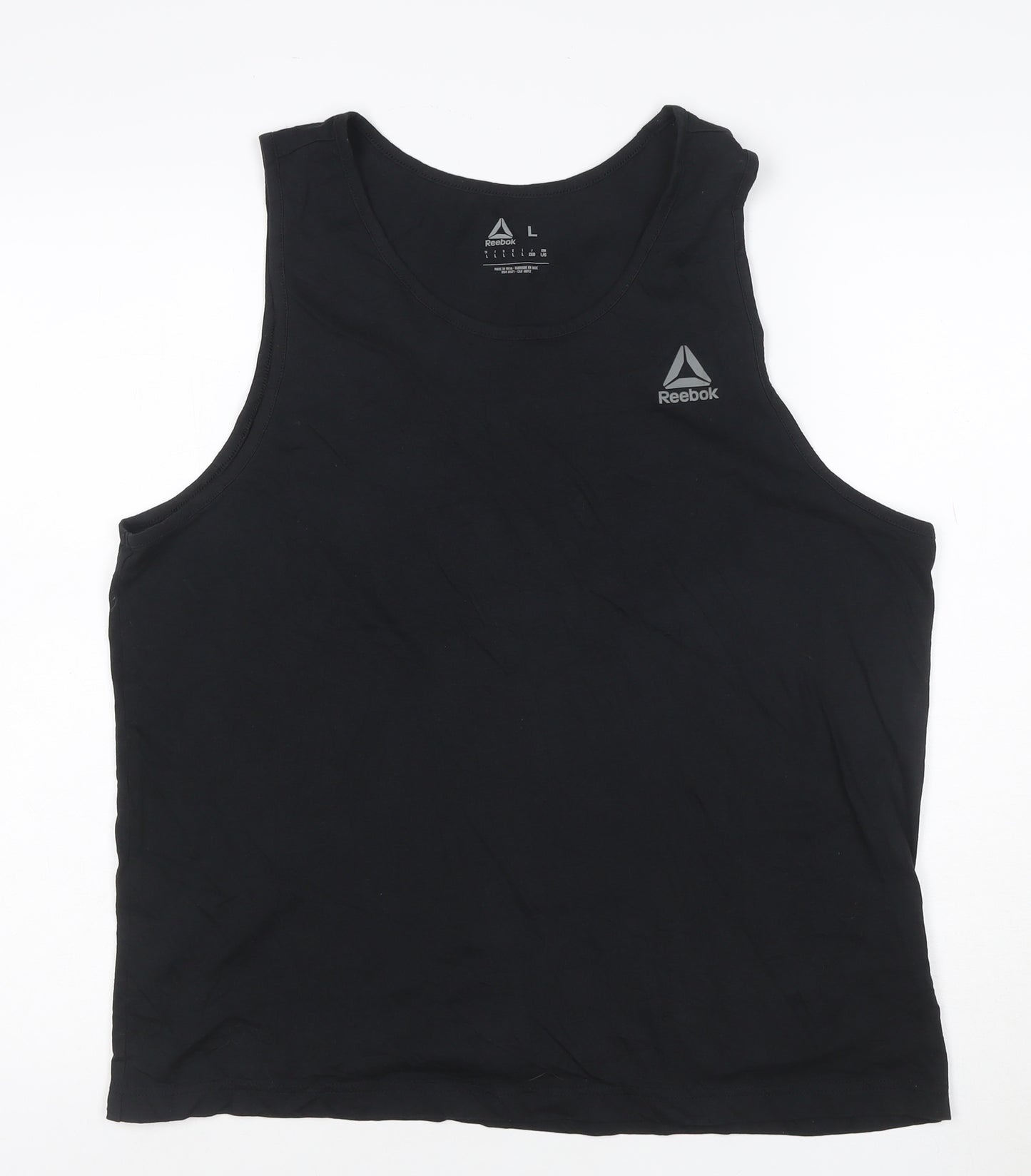 Reebok Womens Black L Tank Top Cotton Blend Sleeveless Sports Vest
