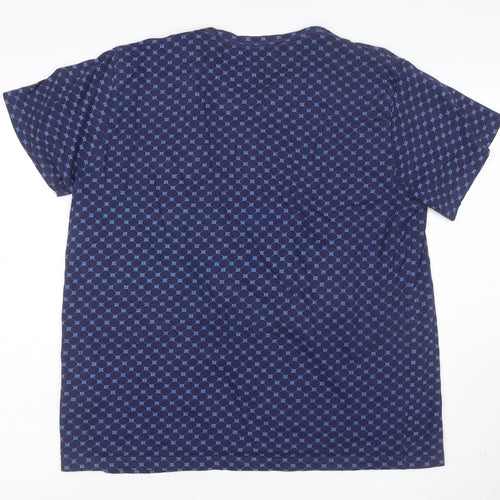 Pierre Cardin Blue Geometric Cotton T-Shirt L Unisex Adults