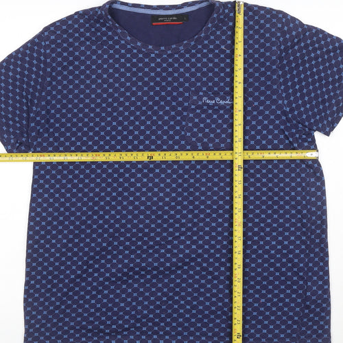 Pierre Cardin Blue Geometric Cotton T-Shirt L Unisex Adults