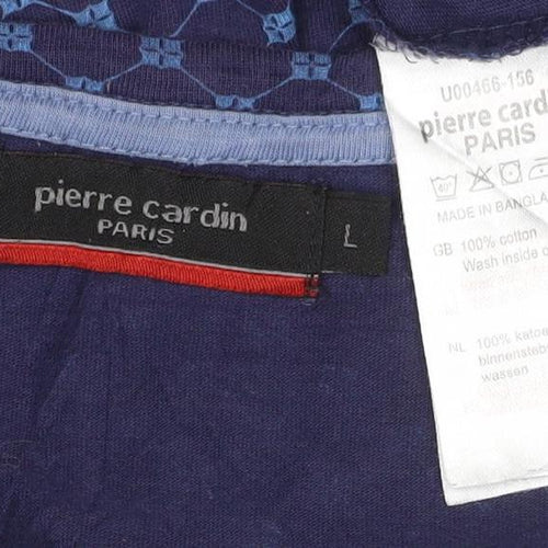 Pierre Cardin Blue Geometric Cotton T-Shirt L Unisex Adults