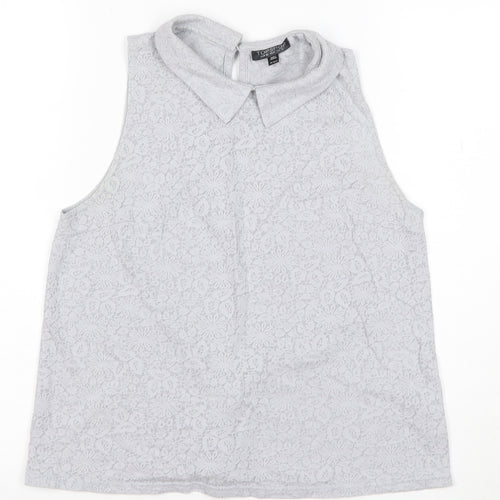 Topshop Womens Grey Floral Lace Collared Sleeveless Blouse Size 10
