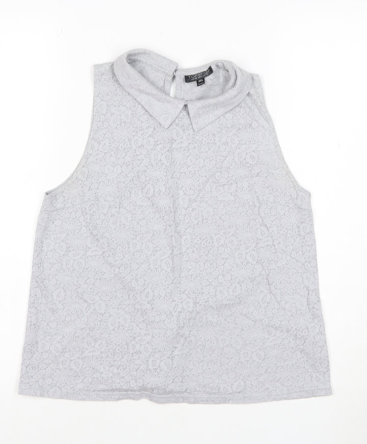 Topshop Womens Grey Floral Lace Collared Sleeveless Blouse Size 10
