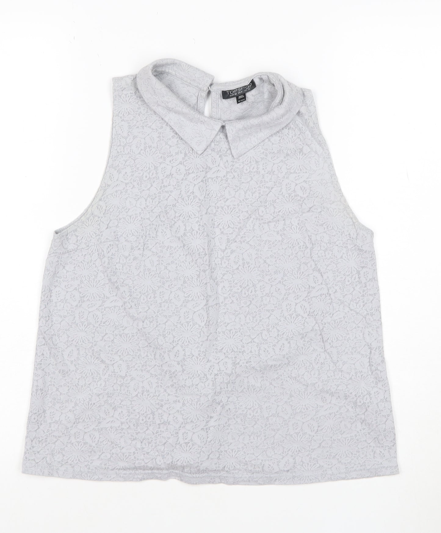 Topshop Womens Grey Floral Lace Collared Sleeveless Blouse Size 10