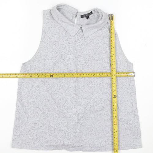 Topshop Womens Grey Floral Lace Collared Sleeveless Blouse Size 10