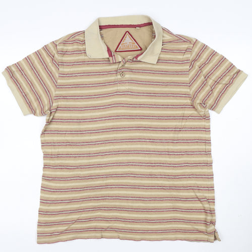 Mantaray Men's Beige Striped Cotton Polo Shirt Size M