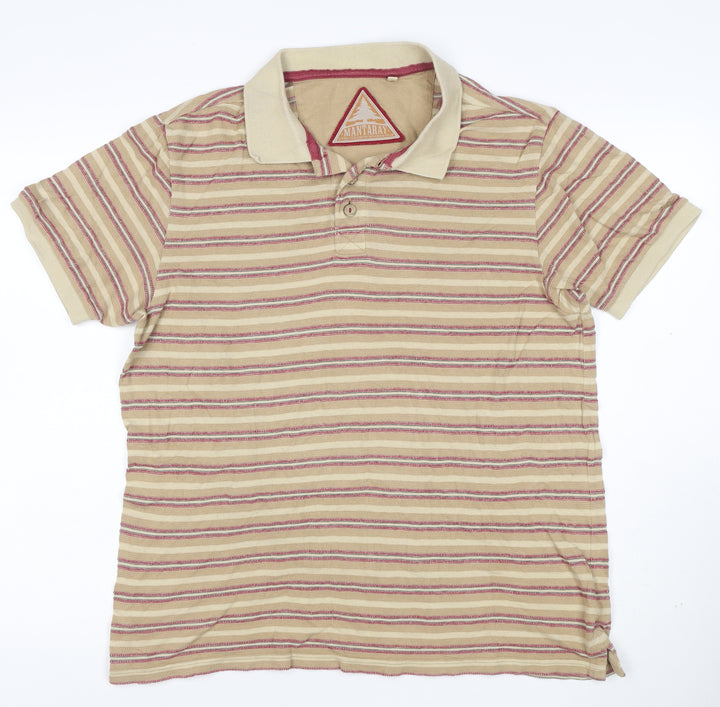 Mantaray Men's Beige Striped Cotton Polo Shirt Size M