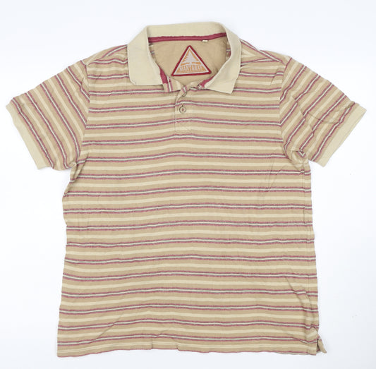 Mantaray Men's Beige Striped Cotton Polo Shirt Size M
