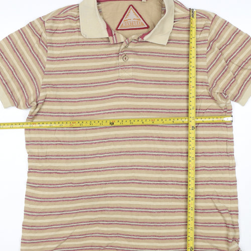 Mantaray Men's Beige Striped Cotton Polo Shirt Size M