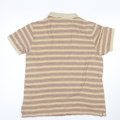 Mantaray Men's Beige Striped Cotton Polo Shirt Size M