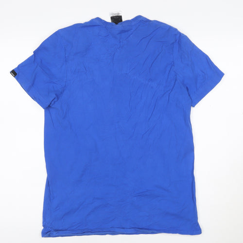 adidas Men Blue Cotton Graphic Print Short Sleeve T-Shirt Size S