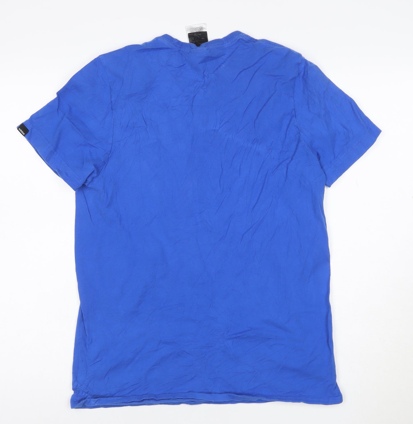 adidas Men Blue Cotton Graphic Print Short Sleeve T-Shirt Size S