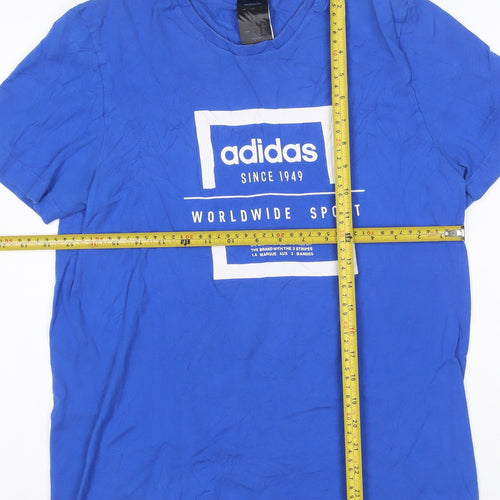 adidas Men Blue Cotton Graphic Print Short Sleeve T-Shirt Size S