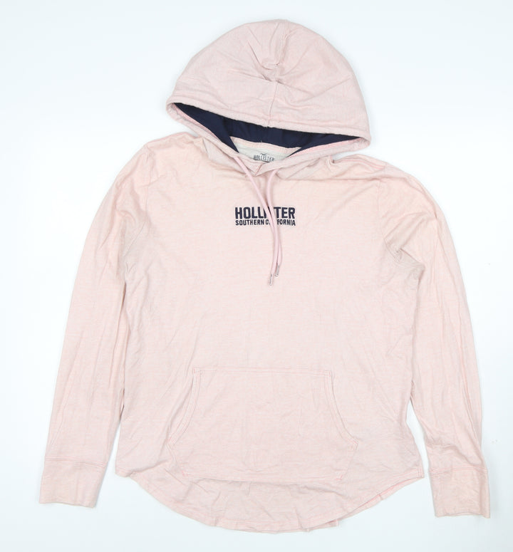 Hollister Women Pink Hooded Pullover Hoodie Size 10 Cotton Casual