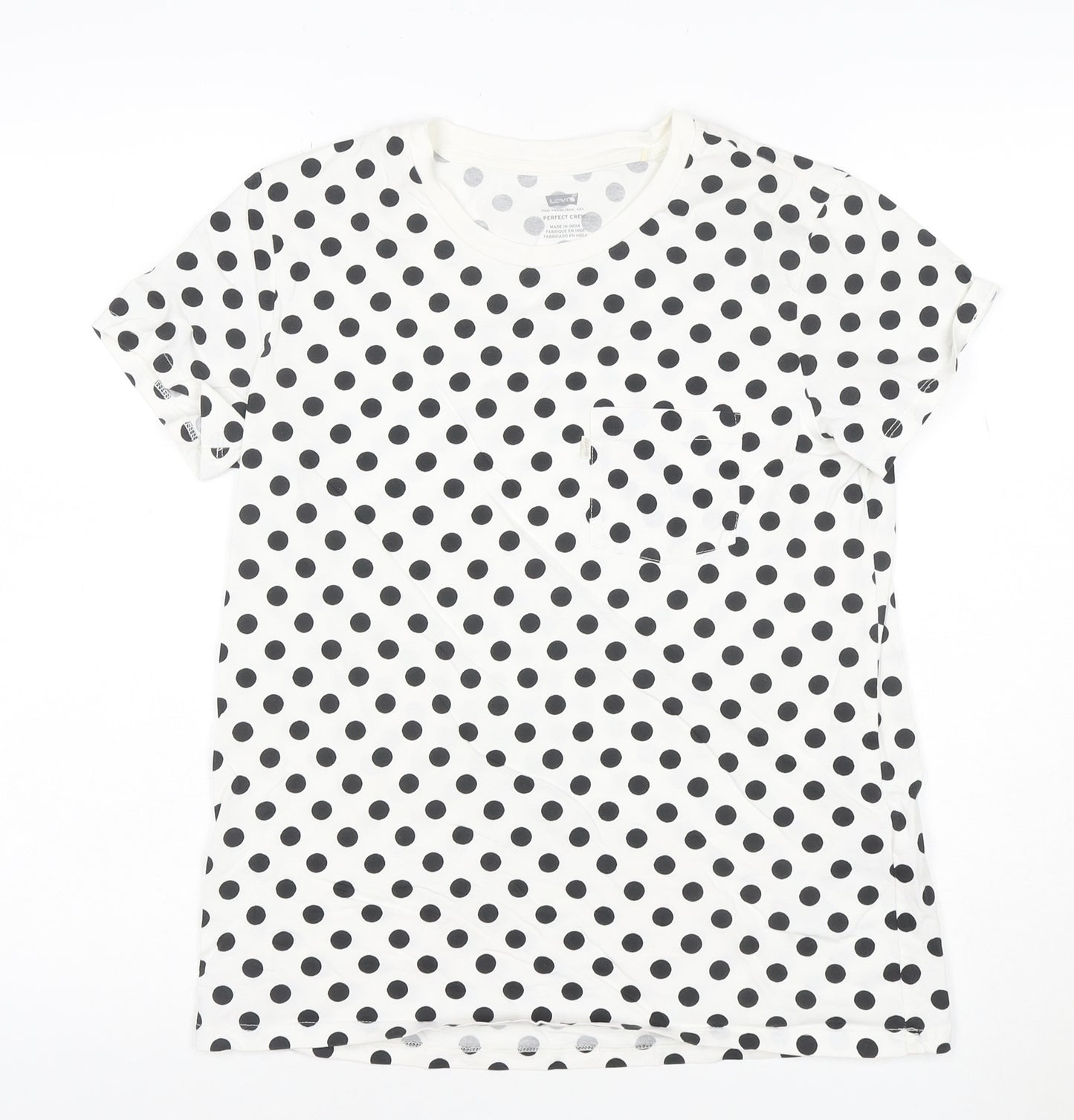Levi's Women's White Polka Dot Cotton Crew Neck T-Shirt Size M