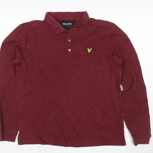 Lyle & Scott Men's Red Long Sleeve Cotton Polo Shirt Size S