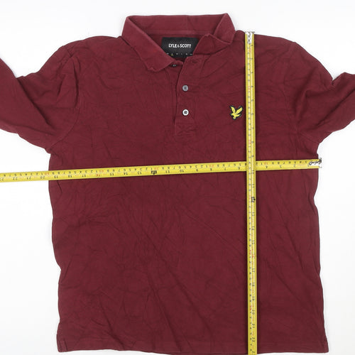 Lyle & Scott Men's Red Long Sleeve Cotton Polo Shirt Size S