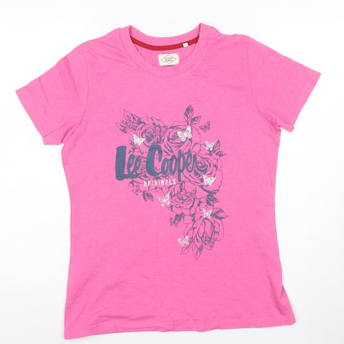 Lee Cooper Womens Pink Floral Logo T-Shirt Size 12