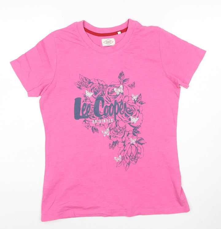 Lee Cooper Womens Pink Floral Logo T-Shirt Size 12
