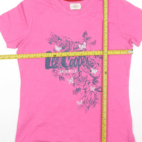 Lee Cooper Womens Pink Floral Logo T-Shirt Size 12